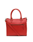 Red handbag with a shoulder strap on a white background