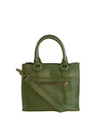 Green handbag with a shoulder strap on a white background
