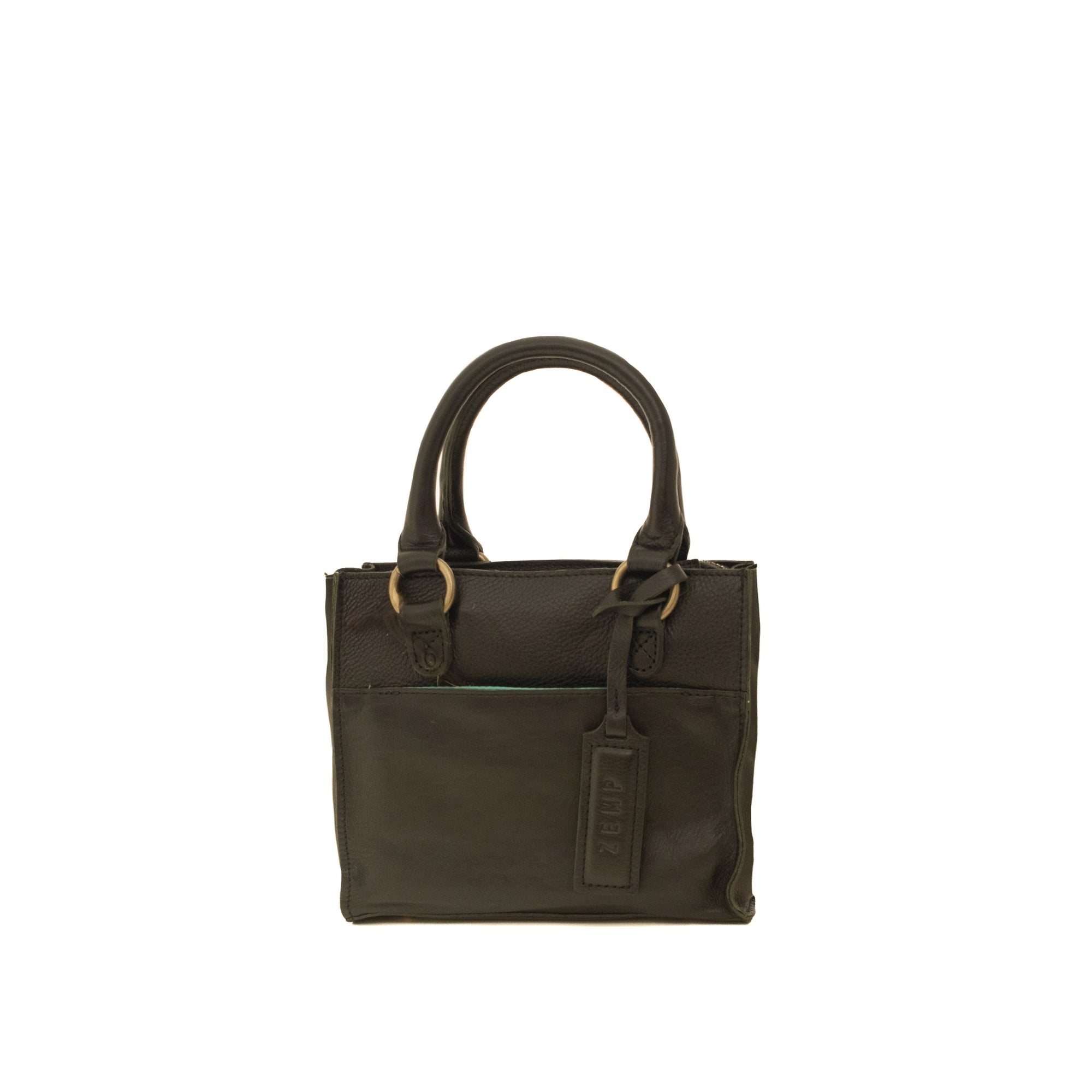 Brown handbag with a visible brand logo on a white background