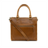 Brown leather handbag with a shoulder strap on a white background