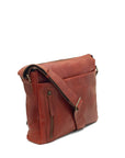 Brown leather messenger bag on a white background