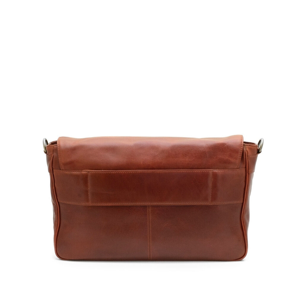 Brown leather bag on a white background