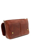 Brown leather clutch bag on a white background