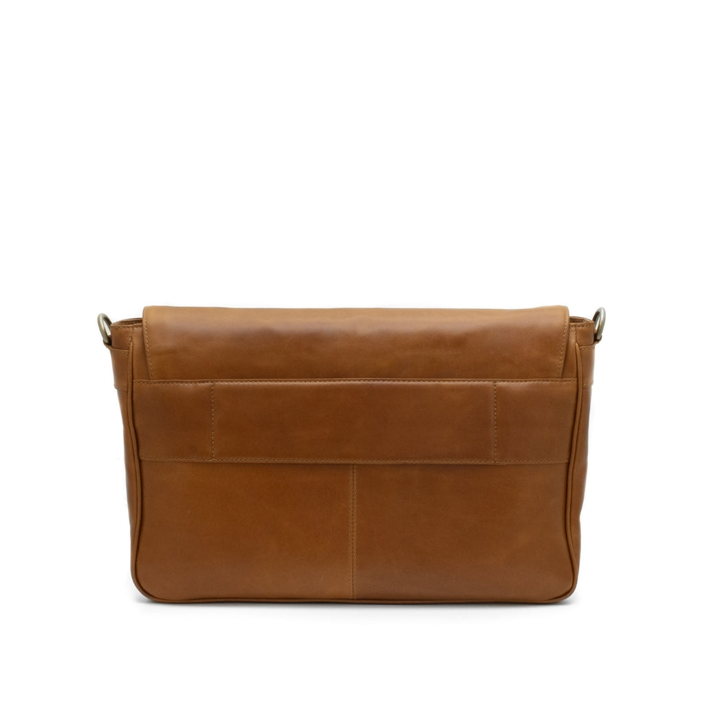 Brown leather bag on a white background