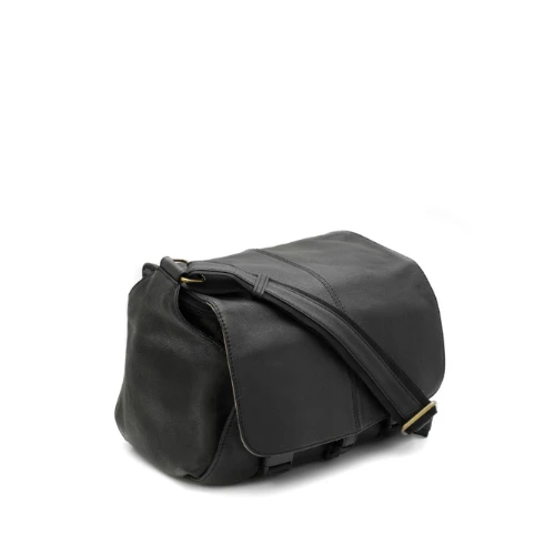 Black leather bag on a white background