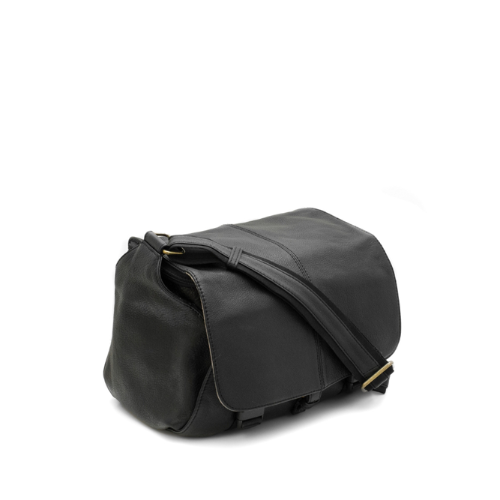 Black leather bag on a white background