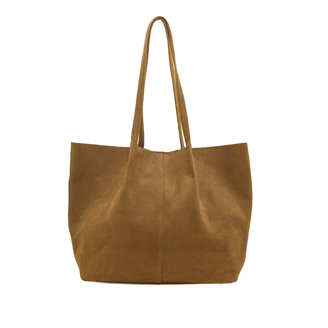 Nubuck brown tote bag on a white background