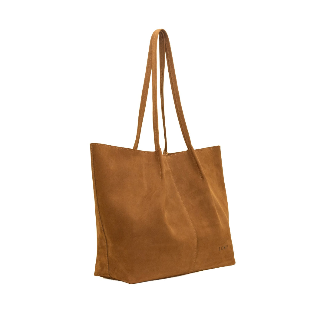 nubuck_tan leather tote bag on a white background
