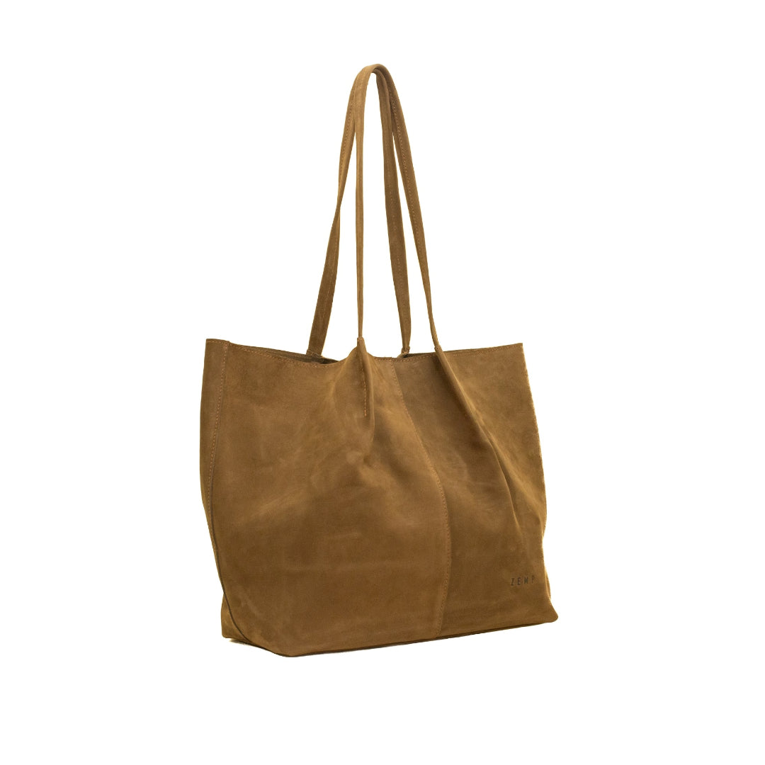 Nubuck Brown leather tote bag on a white background