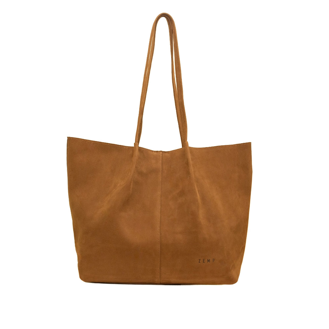 nubuck_tan leather tote bag on a white background