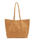 Camel leather tote bag on a white background