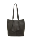 Black leather tote bag on a white background