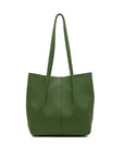 Green leather tote bag on a white background