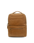 Brown leather backpack on a white background