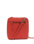 Red crossbody bag with a visible brand logo on a white background