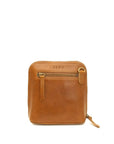 Brown leather pouch with a gold zipper on a white background