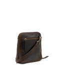 Brown leather crossbody bag on a white background