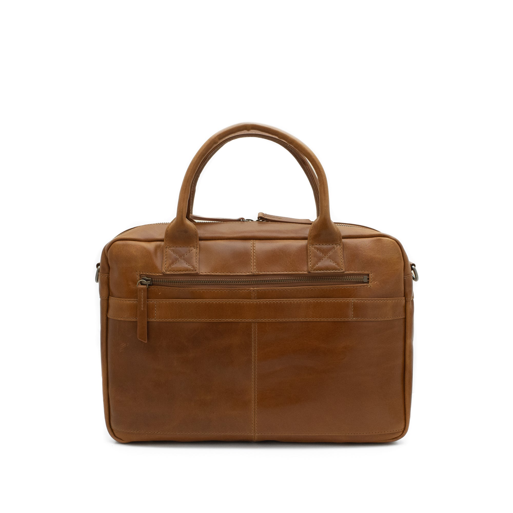 Brown leather briefcase on a white background