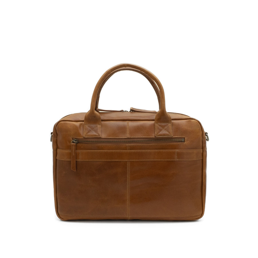 Brown leather briefcase on a white background