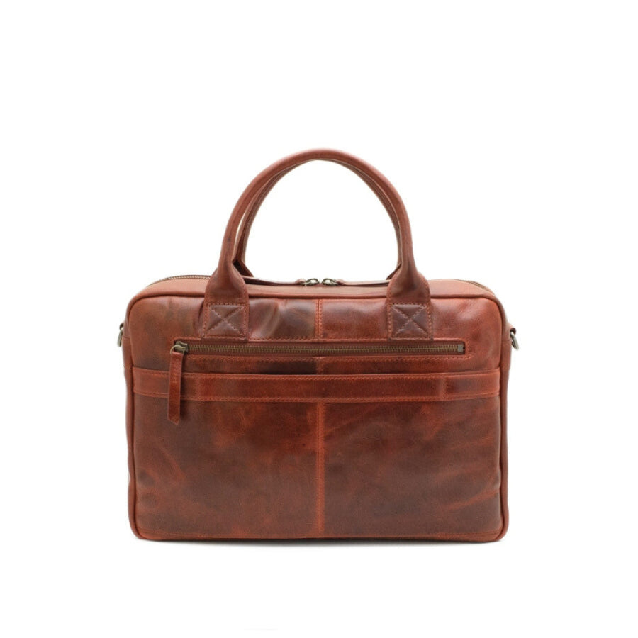 Brown leather briefcase on a white background