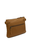 Brown leather crossbody bag on a white background