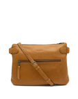 Brown leather crossbody bag on a white background