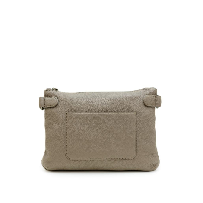 Beige leather crossbody bag on a white background