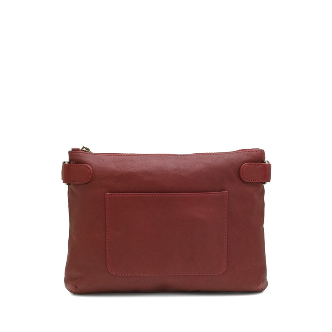Red leather clutch bag on a white background