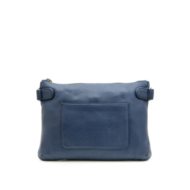 Blue leather clutch bag on a white background