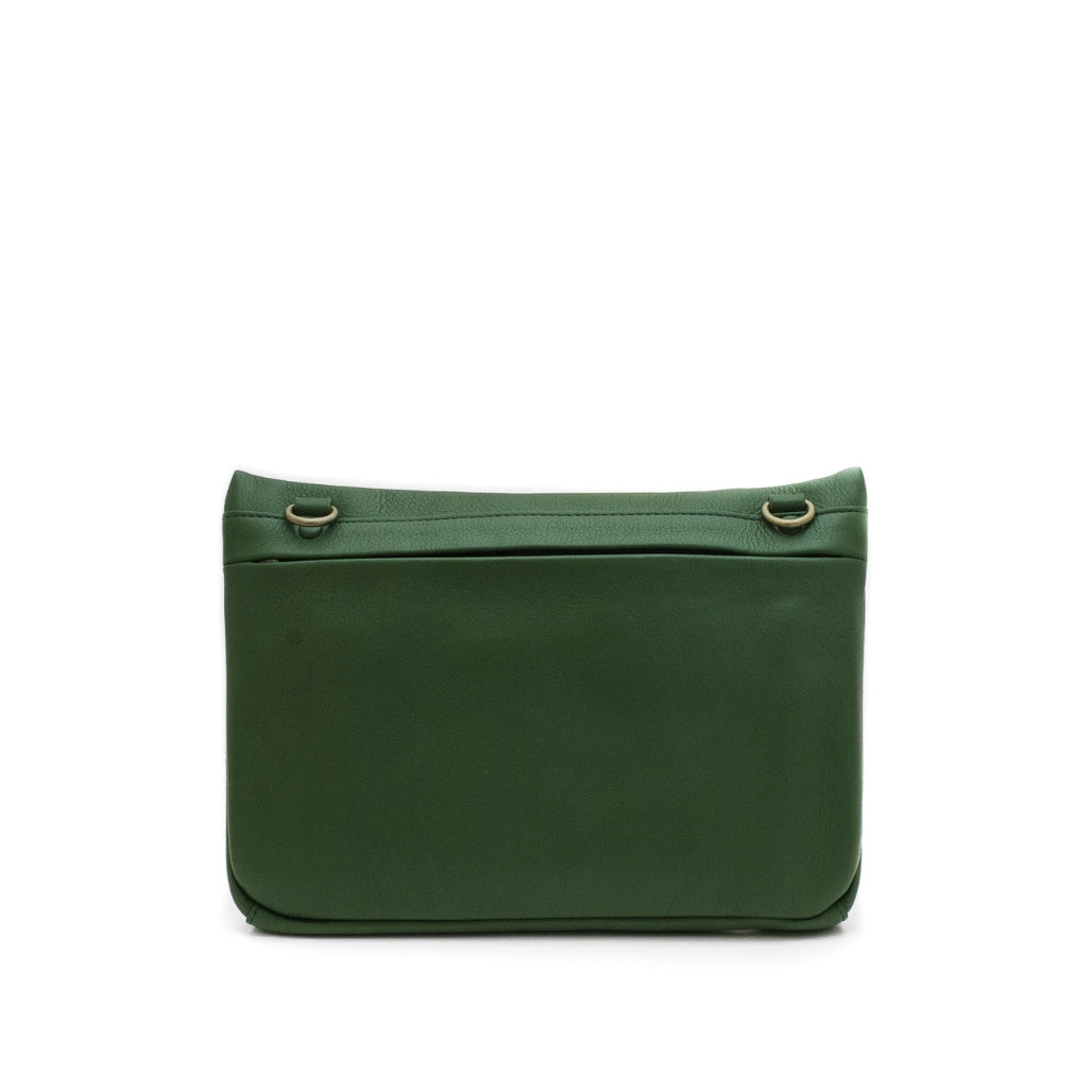 Green leather bag on a white background