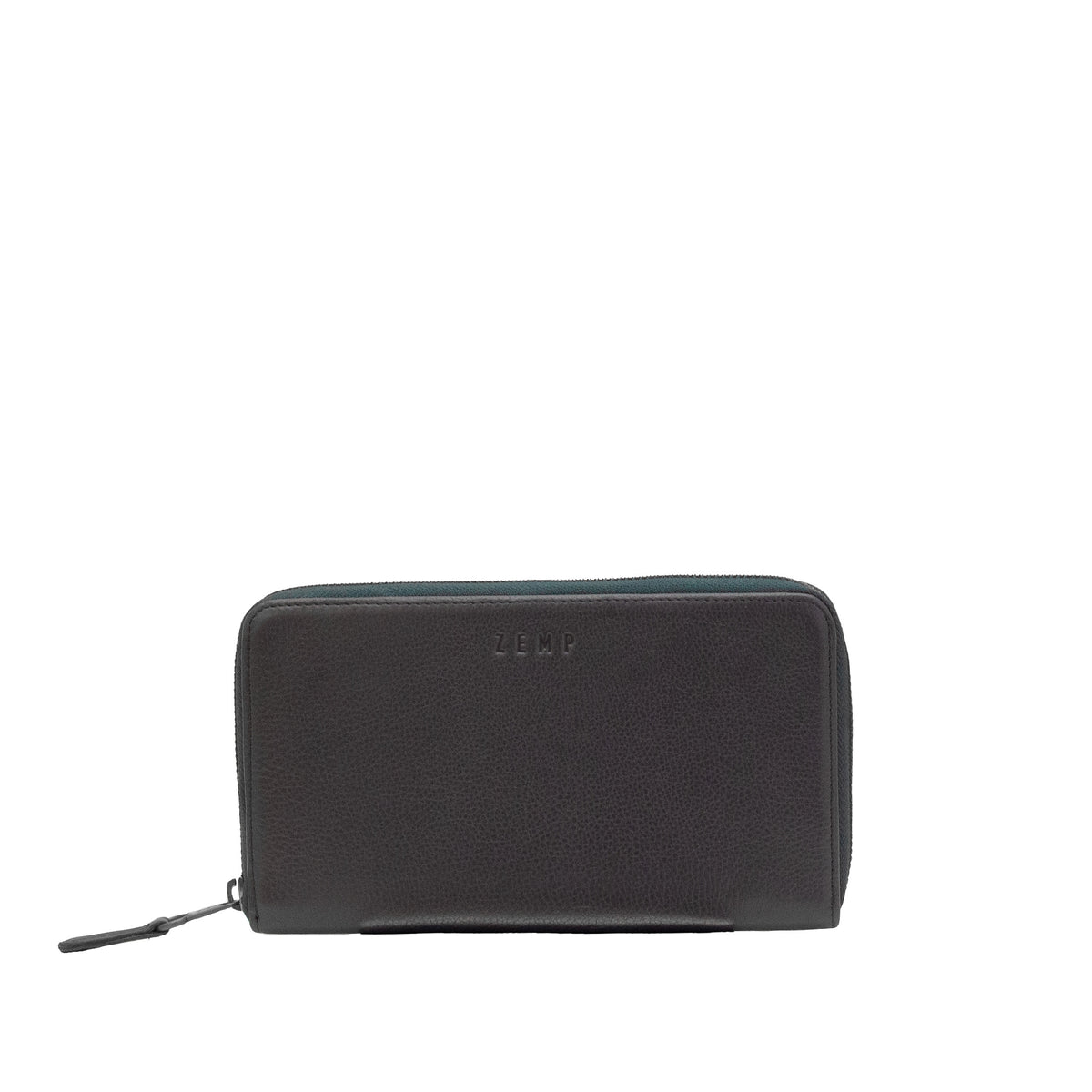 Black wallet with brand logo on a white background