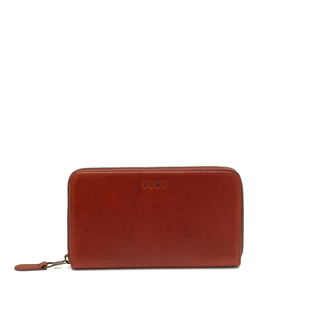 Red leather wallet on a white background