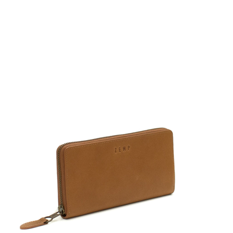 Brown wallet with brand logo on a white background