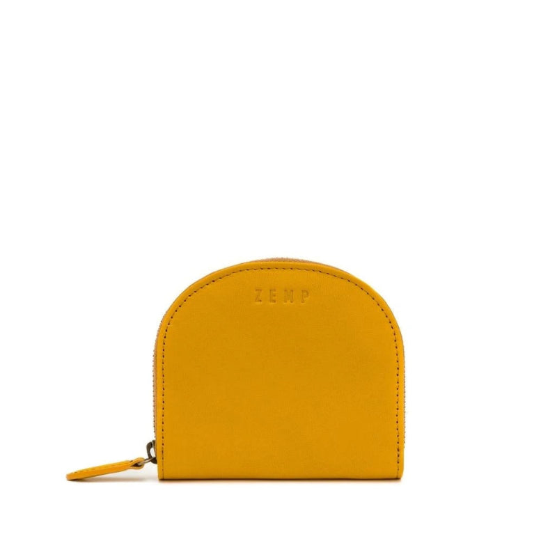 Yellow wallet with 'ZEMP' branding on a white background