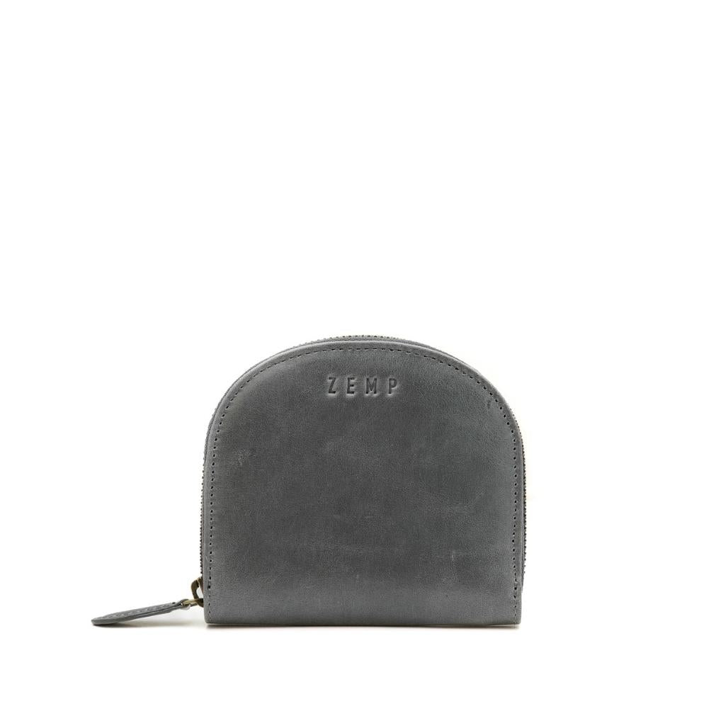 Gray wallet with 'ZEMP' branding on a white background