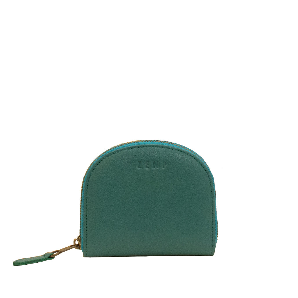 Green wallet with 'Zemp' branding on a white background