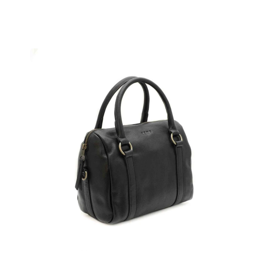 Black handbag on a white background