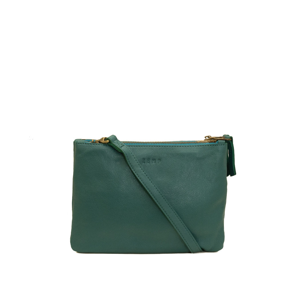 Paddington crossbody leather bag front turquoise