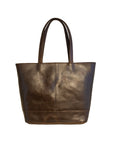 Brown leather tote bag on a white background