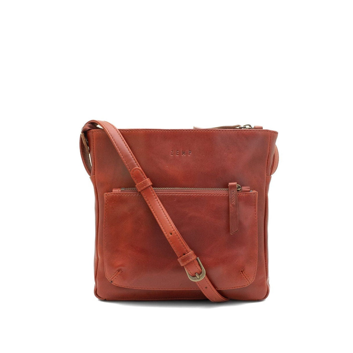 Pisa - crossbody leather bags front chestnut