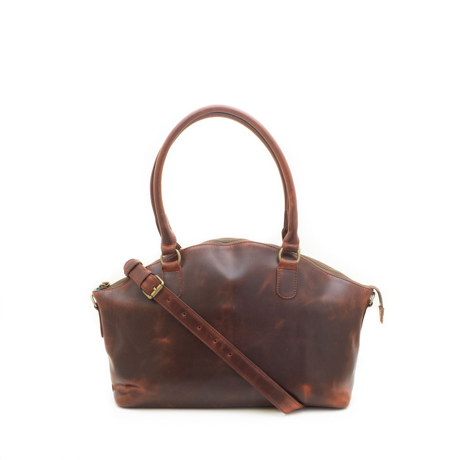 Poppy - leather bag front chestnut