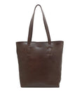 Brown leather tote bag on a white background