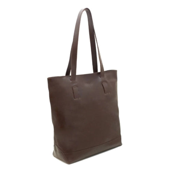 Brown leather tote bag on a white background
