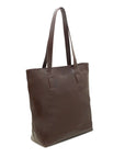 Brown leather tote bag on a white background