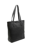 Black tote bag with shoulder straps on a white background
