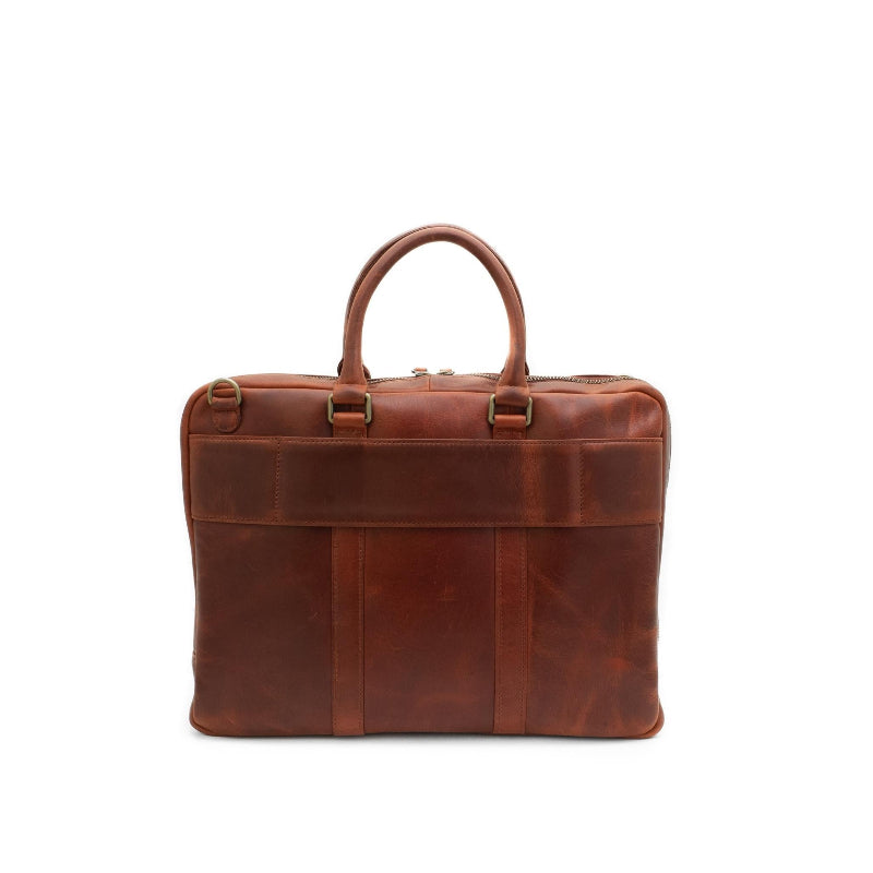 Chestnut leather briefcase on a white background