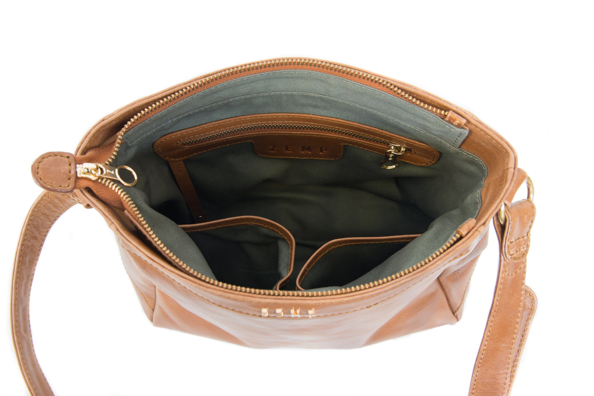 Vancouver crossbody leather bag inside